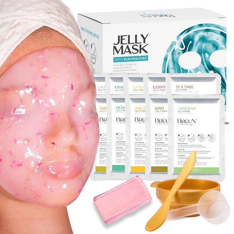 BRÜUN Peel-Off Jelly Mask Premium Modeling "Rubber Mask" Spa Set - 10 Treatments (24k Gold, Lavender, Kiwi, Peppermint, Egyptian Rose, Matcha, Chamomile, Tea tree, Jazmine) - Image 1